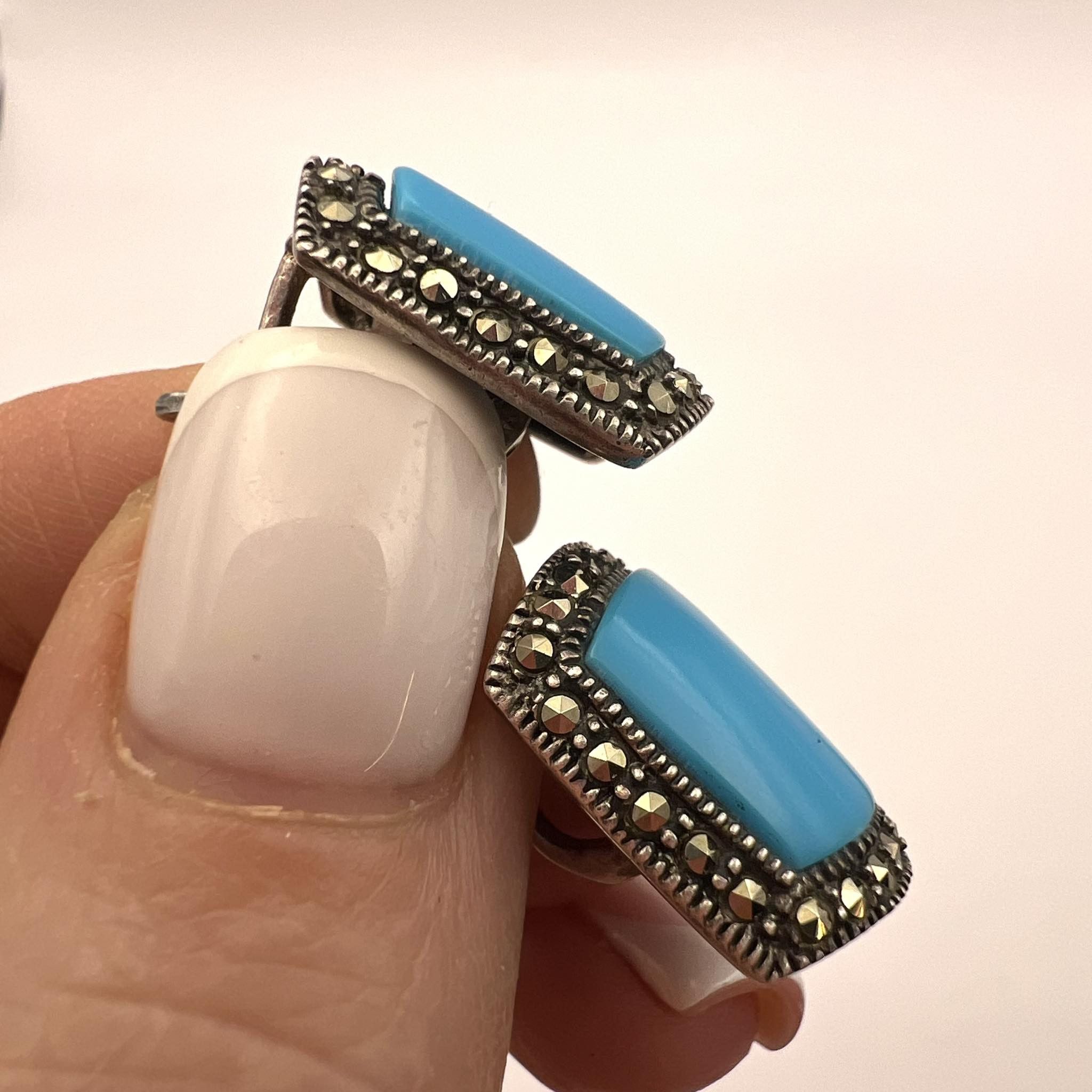 Vintage Vintage Sterling Silver 925 Earrings Turquoise Stone Marked Size ONE SIZE - 6 Thumbnail