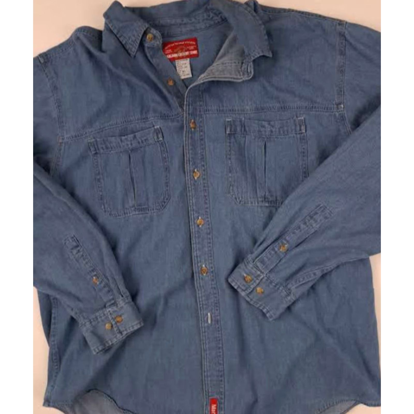 Marlboro VINTAGE Marlboro Country Store Denim Button-Up Shirt XL Blue Long Sleeve Men Country 29in 24in pit to pit Size US XL / EU 56 / 4 - 2 Thumbnail