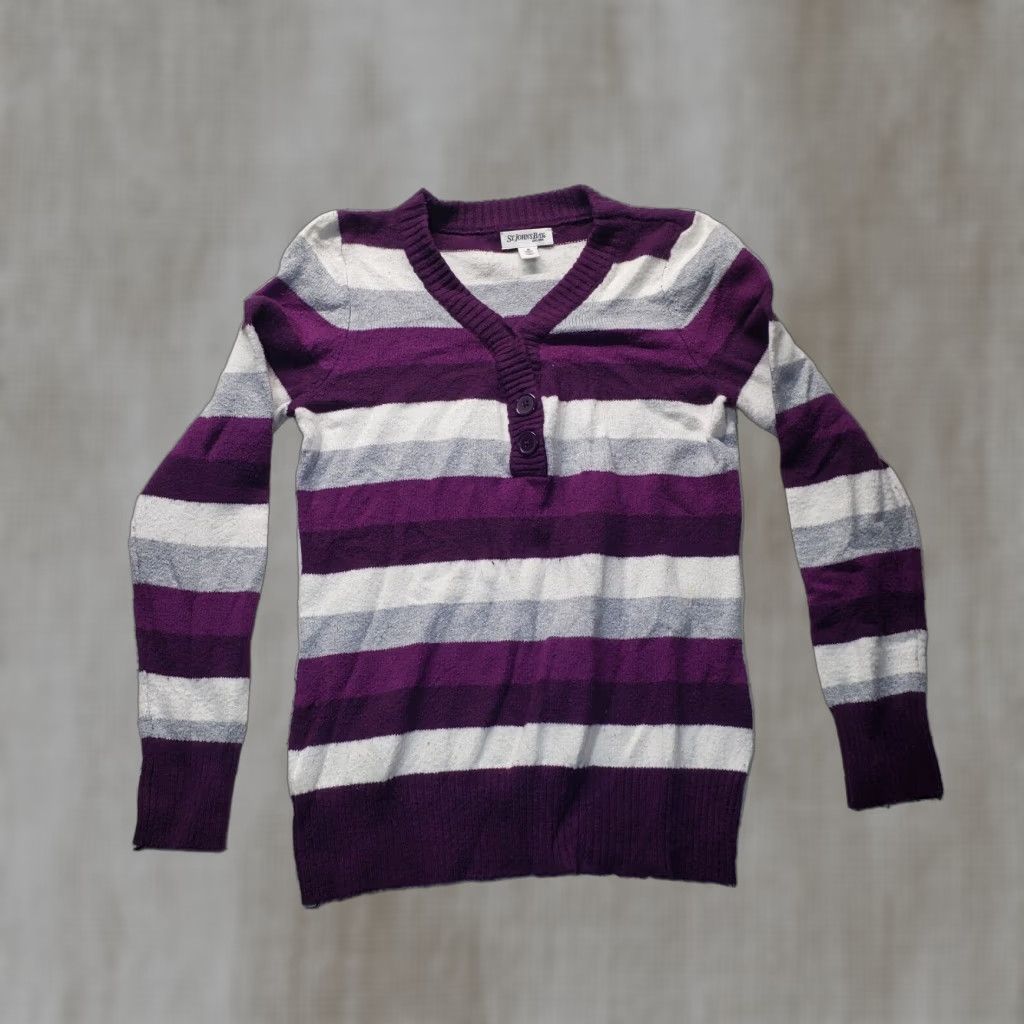 Vintage St. John's Bay Women's Purple White Striped Long Sleeve Sweater Adult Medium Size M / US 6-8 / IT 42-44 - 1 Thumbnail