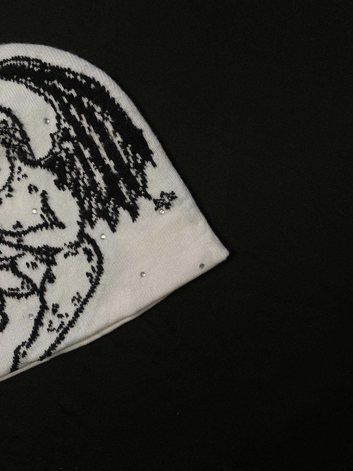 Japanese Brand Rare Black Angel Graphic No Cuff Knit Beanie Hats OS Size ONE SIZE - 2 Thumbnail