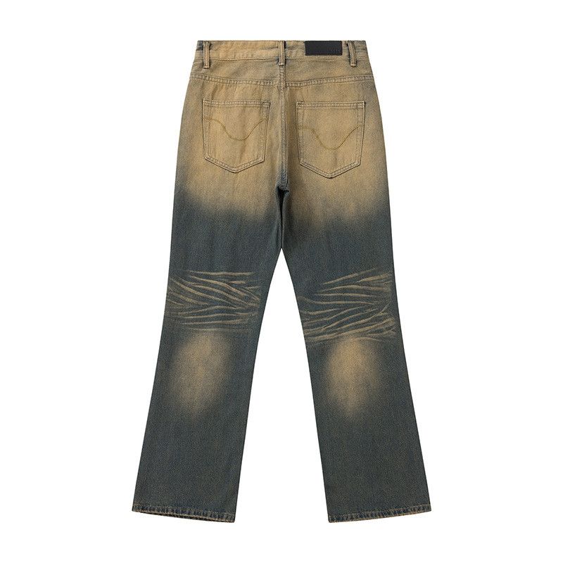 Vintage Retro men's washed distressed straight leg flared jeans Size US 32 / EU 48 - 2 Thumbnail