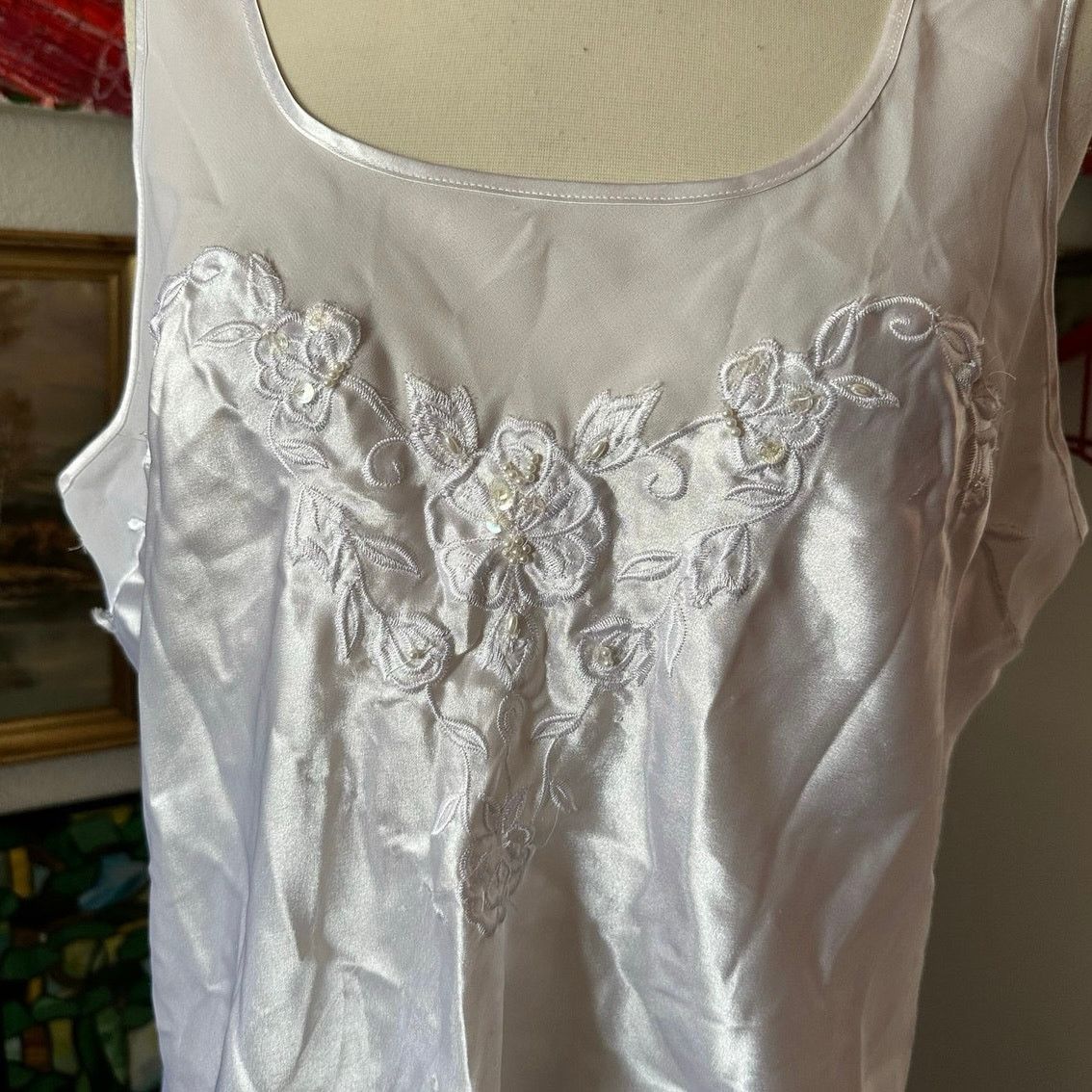 Other no brand white silky floral tank top Size L / US 10 / IT 46 - 2 Thumbnail