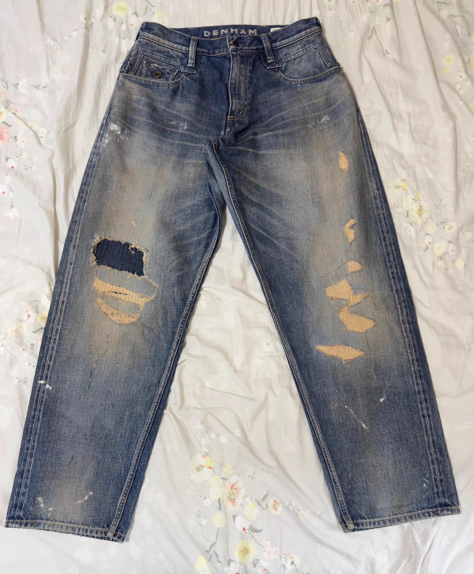 DENHAM Denham 24ss Jumbo Japan Wash Distressed Patched Blue S Jean Size US 30 / EU 46 - 1 Thumbnail