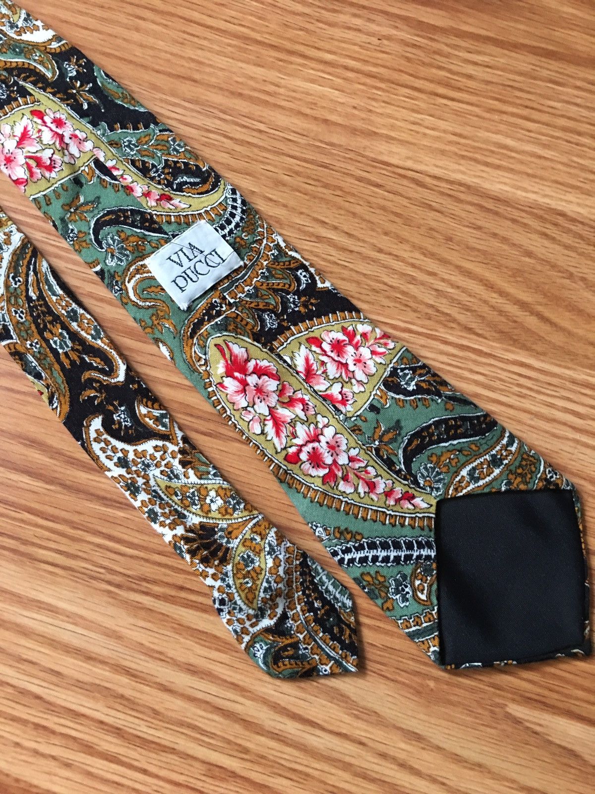 Vintage Via Pucci Vintage Designer Paisley Cotton Mens Tie Size ONE SIZE - 2 Thumbnail