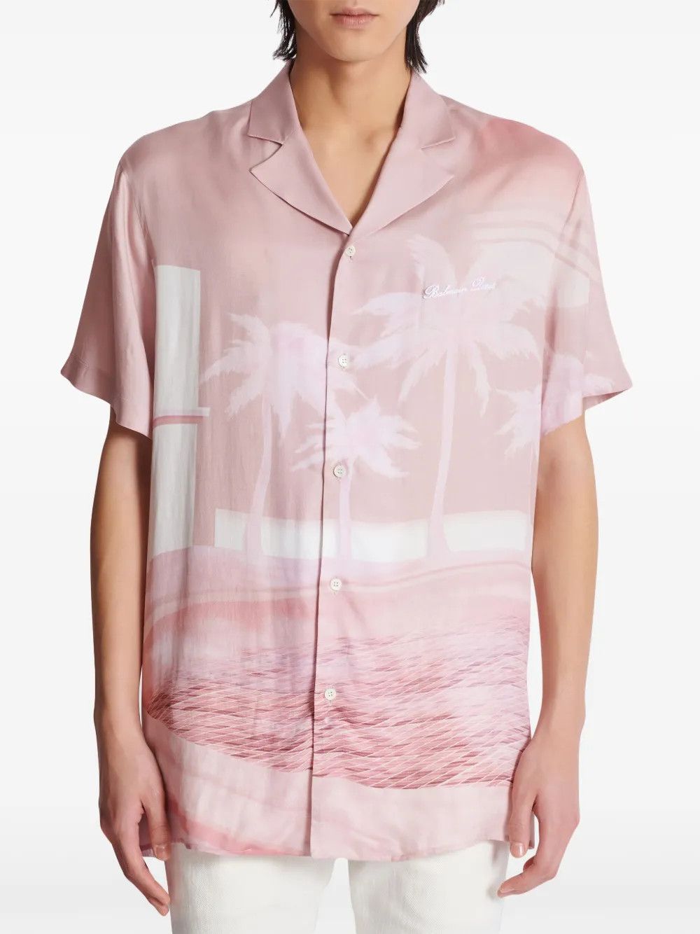 Balmain o1s1wg110925 Print Logo Embroidered Shirt in Pink/White Size US S / EU 44-46 / 1 - 4 Thumbnail