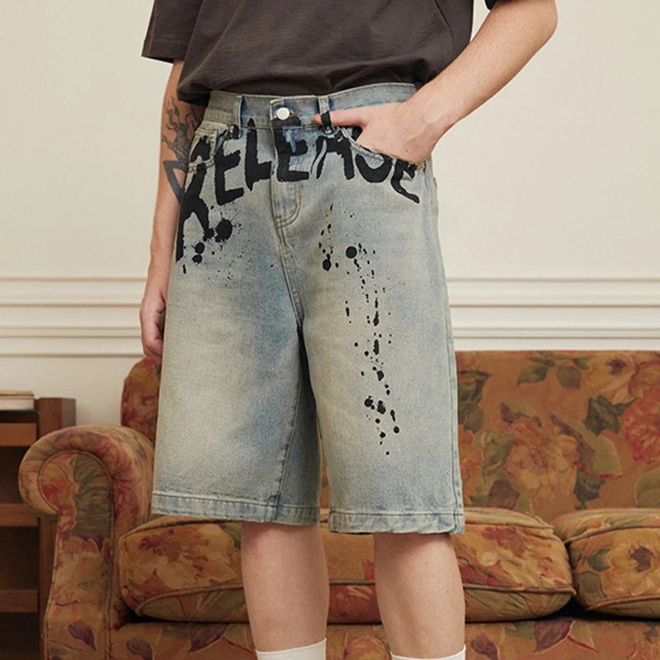 Japanese Brand × Jean Letter Printed Vintage Denim Short Size US 31 - 4 Thumbnail