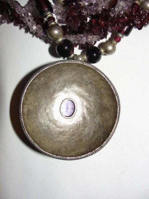 Designer Silver Amethyst Pendant with Glass Garnet Bead Necklace Size ONE SIZE - 4 Thumbnail