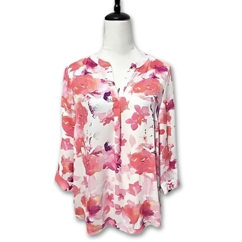Other Lila Rose Tunic Top Split V-Neckline Floral Pink Orange S Size S / US 4 / IT 40 - 1 Thumbnail