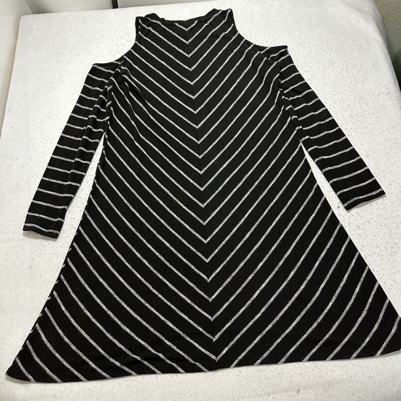 Other a.n.a. XL Cold Shoulder A-Line Striped Dress Black Gray Size XL / US 12-14 / IT 48-50 - 10 Thumbnail