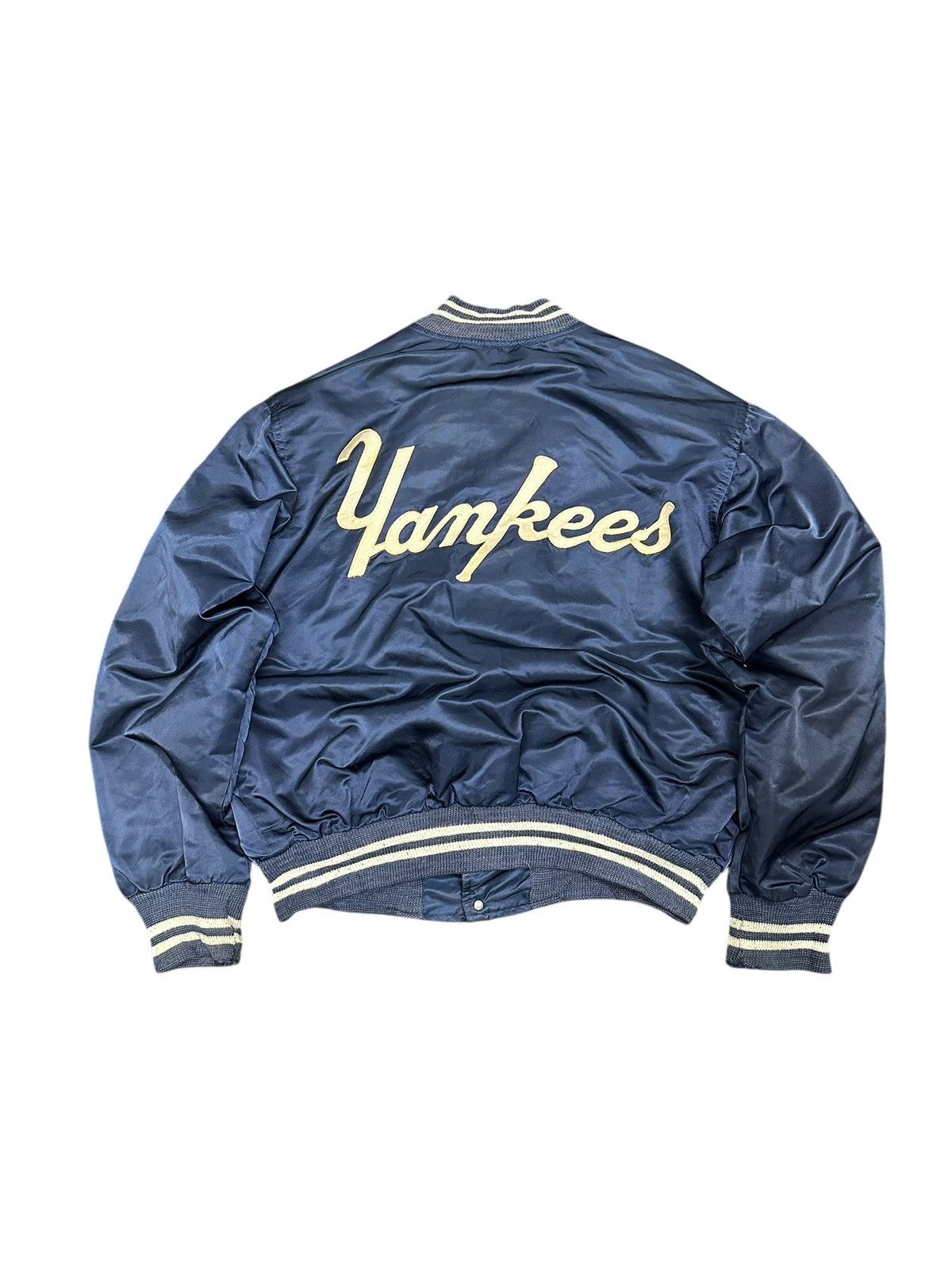 MLB × New York Yankees Vintage 80s New York Yankees Varsity Jacket Spellout Size US L / EU 52-54 / 3 - 4 Thumbnail