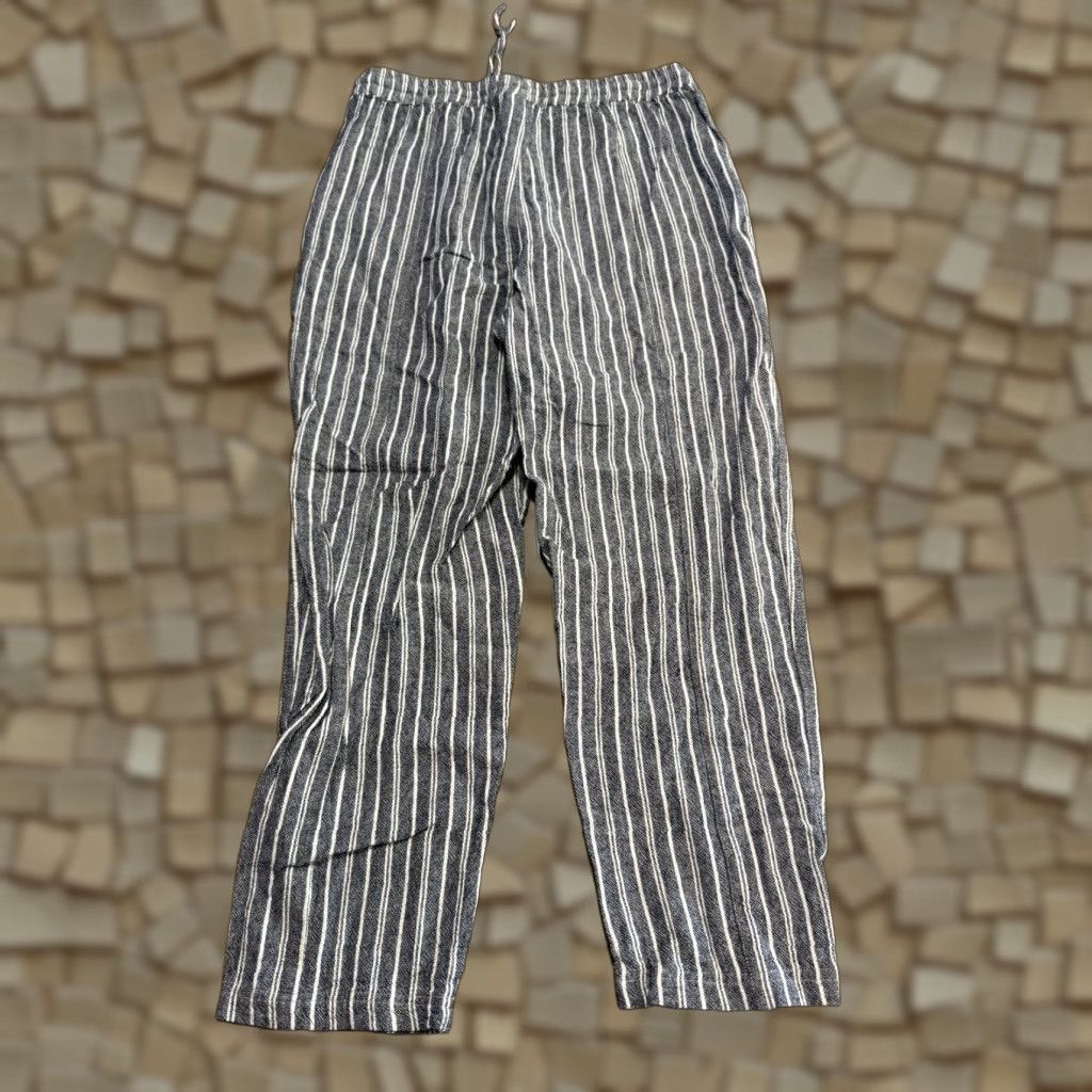 Vintage Mason Belle Pants Women's Medium Blue White Striped Linen Blend Tie Waist Wide-Leg Ankle Flat Front Mens? Size 32" / US 10 / IT 46 - 1 Thumbnail