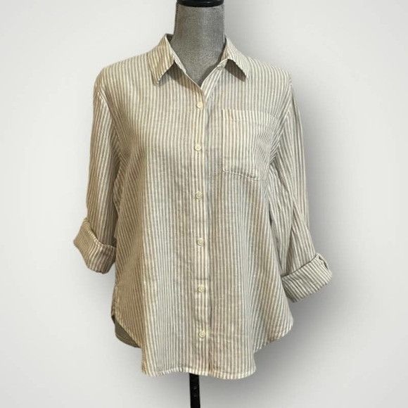 Forever 21 Forever 21 Linen Blend Striped Button Down Shirt Large Size L / US 10 / IT 46 - 1 Thumbnail
