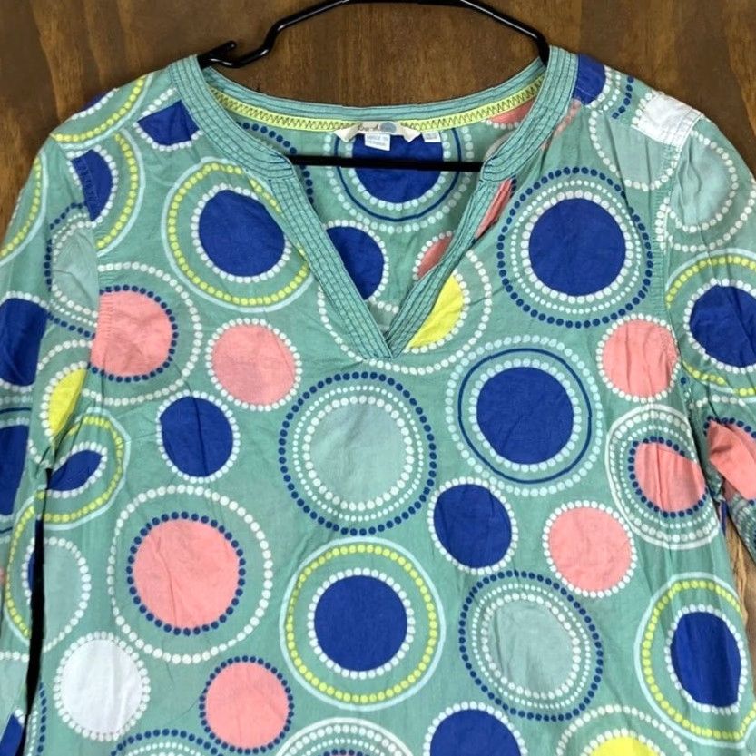 Boden Boden Womens Blouse Mint Green Multicolor Circles 3/4 Sleeve 100% Cotton 8 Regular V-Neck Womens Blouse Office Workwear Casual Formal Size M / US 6-8 / IT 42-44 - 2 Thumbnail