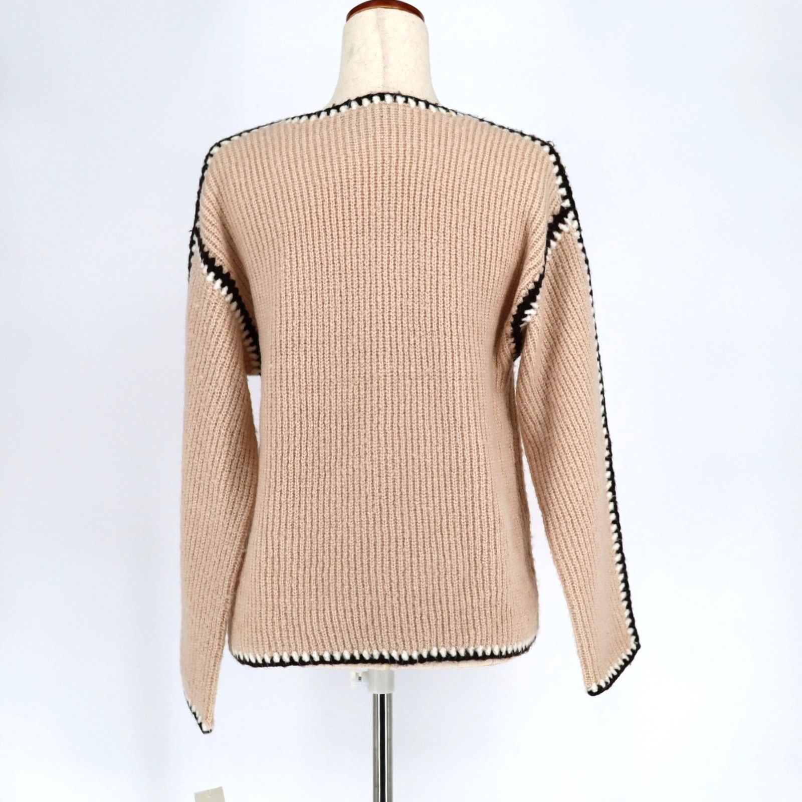 The Unbranded Brand Single Thread Women Ivory Contrast Trim Sweater Size XS Size XS / US 0-2 / IT 36-38 - 4 Thumbnail