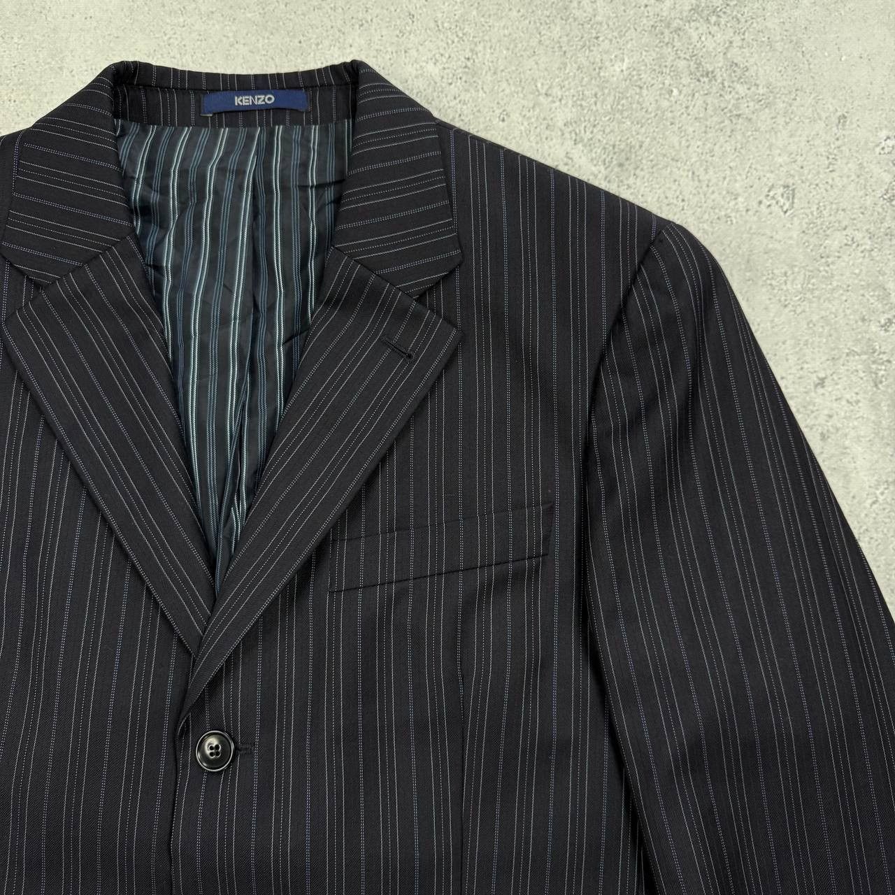 Kenzo Vintage Kenzo Homme Striped Three Button Wool Blazer Navy 50 Size 50R - 4 Thumbnail