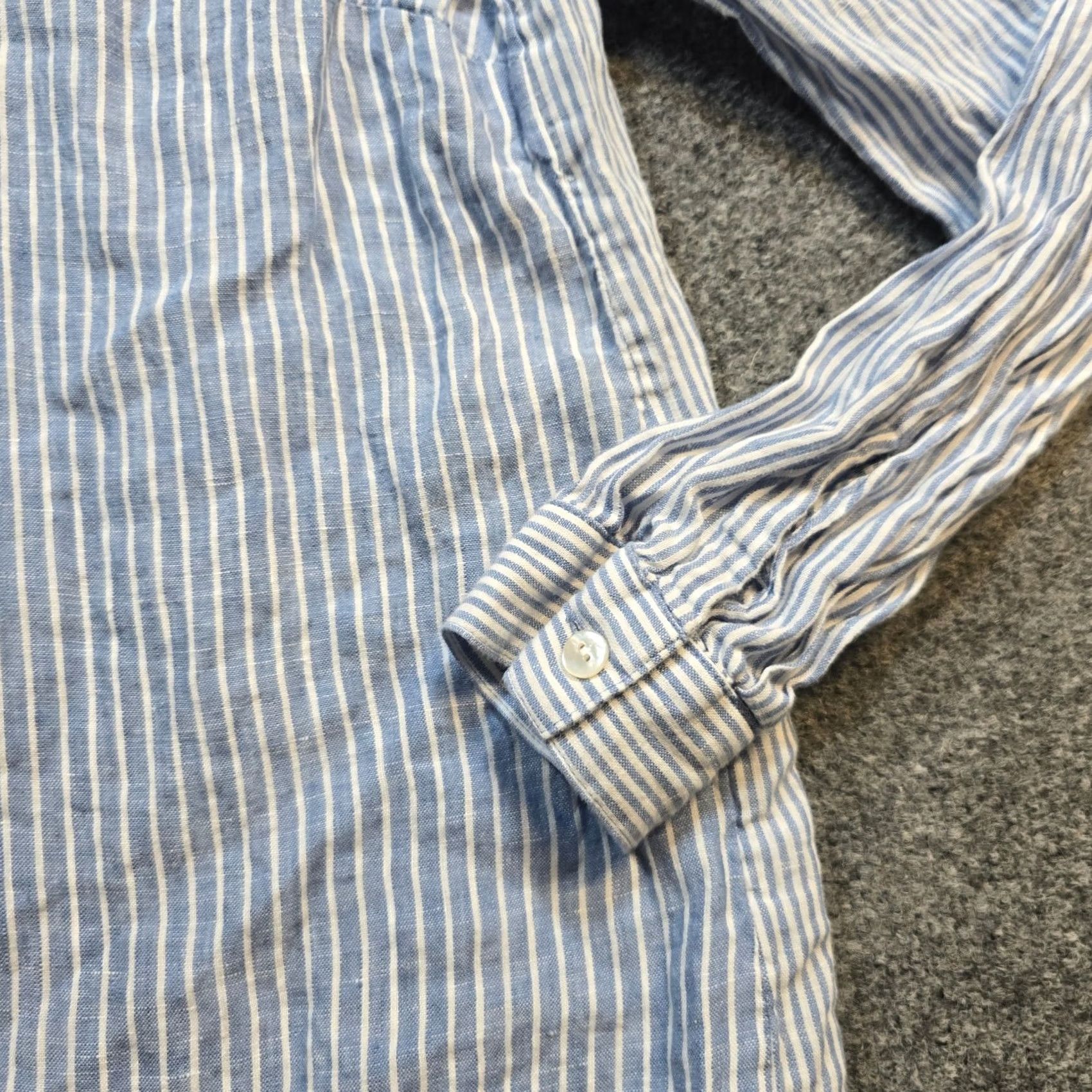 J. Jill J. Jill Top Women Large Blue Stripe Linen Button Long Sleeve Beach Casual Coastal Size L / US 10 / IT 46 - 4 Thumbnail