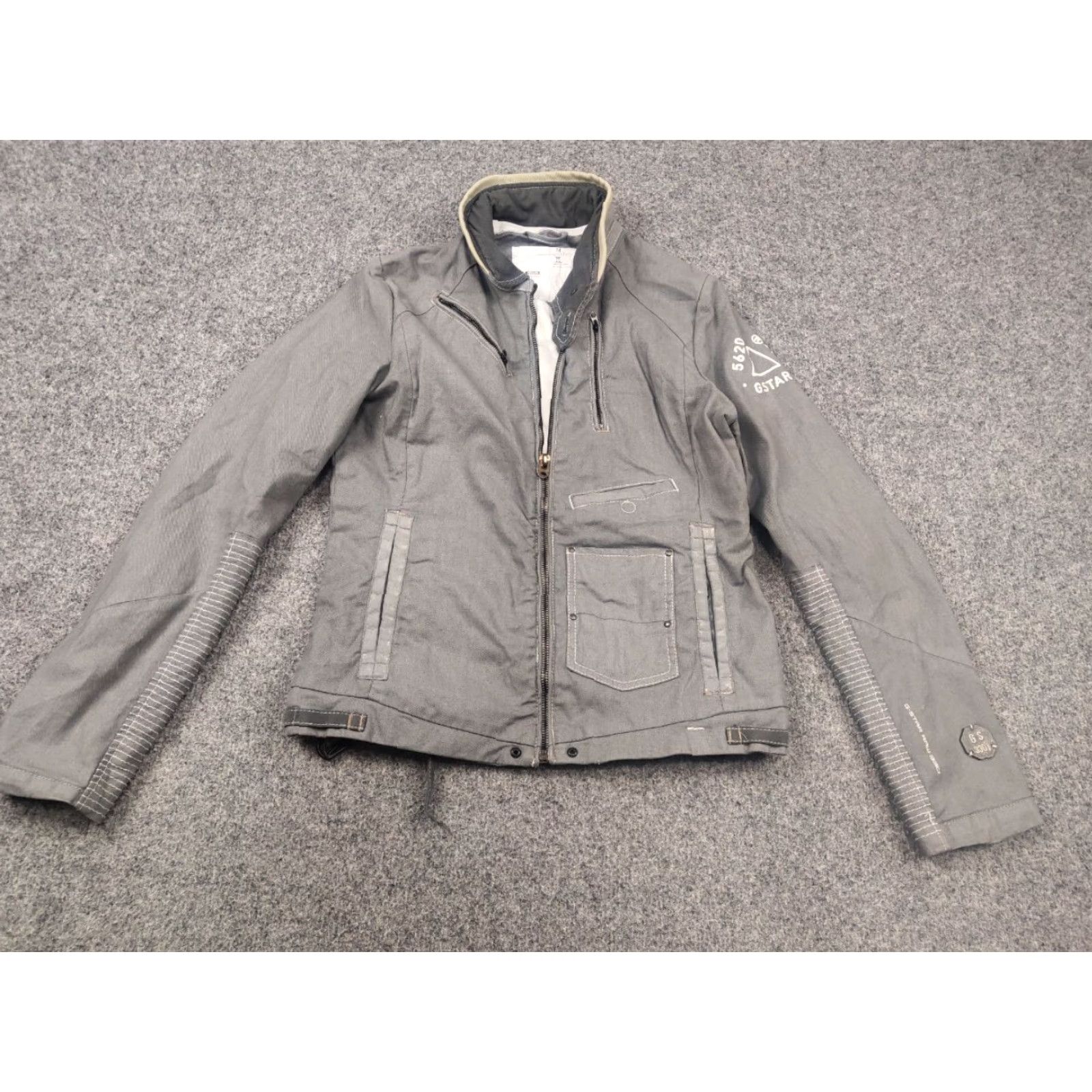 G-Star VINTAGE G Star Raw Gunner Logo Zip Pocket Waxed Gray Cotton Biker Jacket M Women Gray Waxed Logo Pockets 90s Style Mens Ladies Size M / US 6-8 / IT 42-44 - 3 Thumbnail