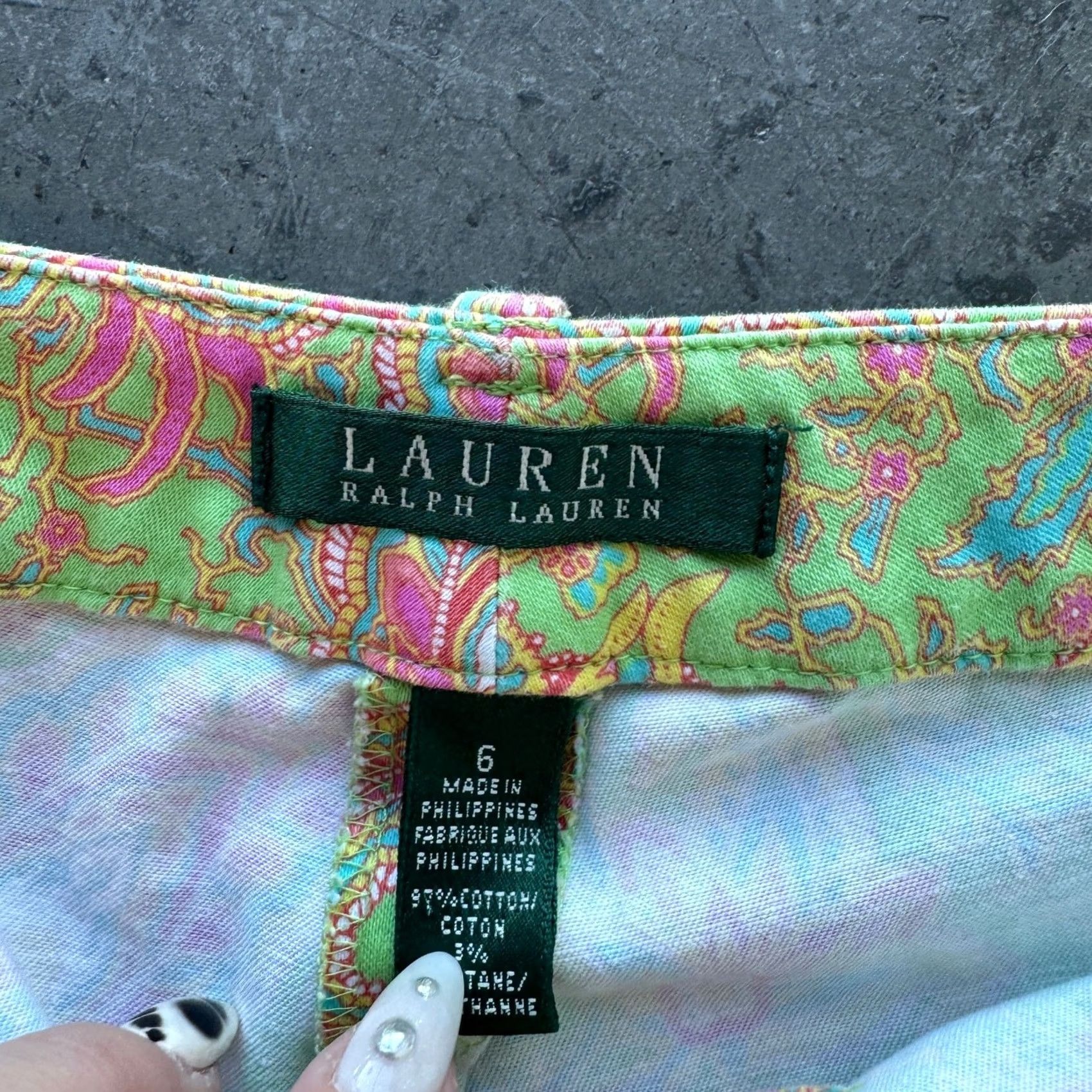 Vintage VINTAGE Polo Ralph Lauren Paisley Green Pink Chino Pants Women's Size 6 Capri Size 28" / US 6 / IT 42 - 3 Thumbnail