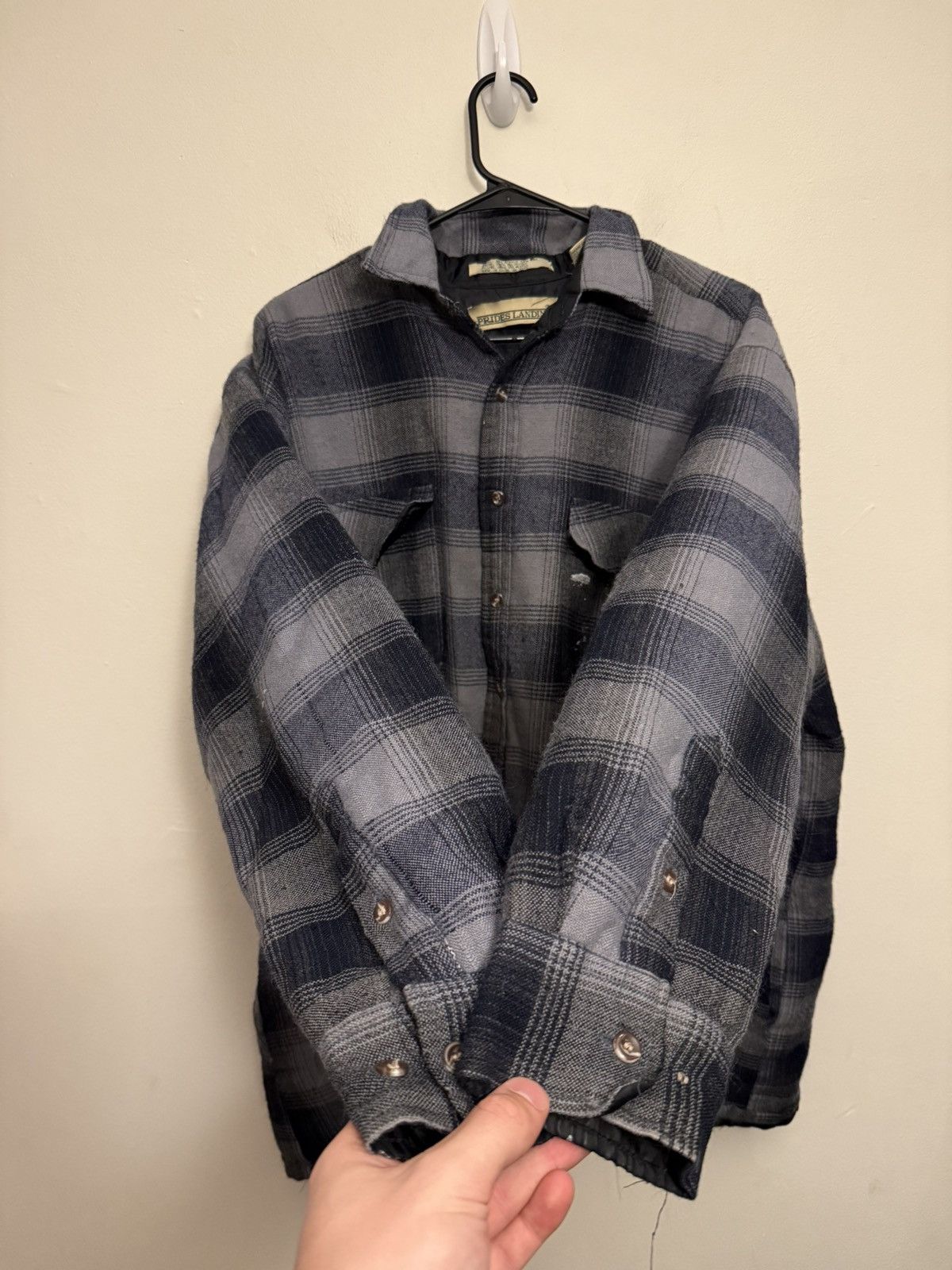 Vintage (XL) BEAUTIFUL FADED VINTAGE Grey Flannel Button Up Shirt Size US XL / EU 56 / 4 - 2 Thumbnail