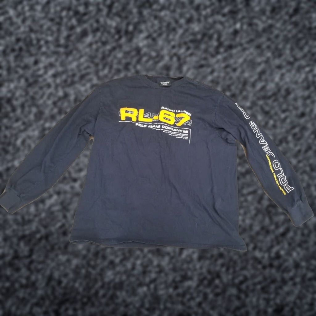 Ralph Lauren VINTAGE Polo Jeans Ralph Lauren Long Sleeve Shirt XL Blue 90s Embellished Tee Mens USA 1990s Polo Jeans RRL Sportswear Size US XL / EU 56 / 4 - 1 Thumbnail