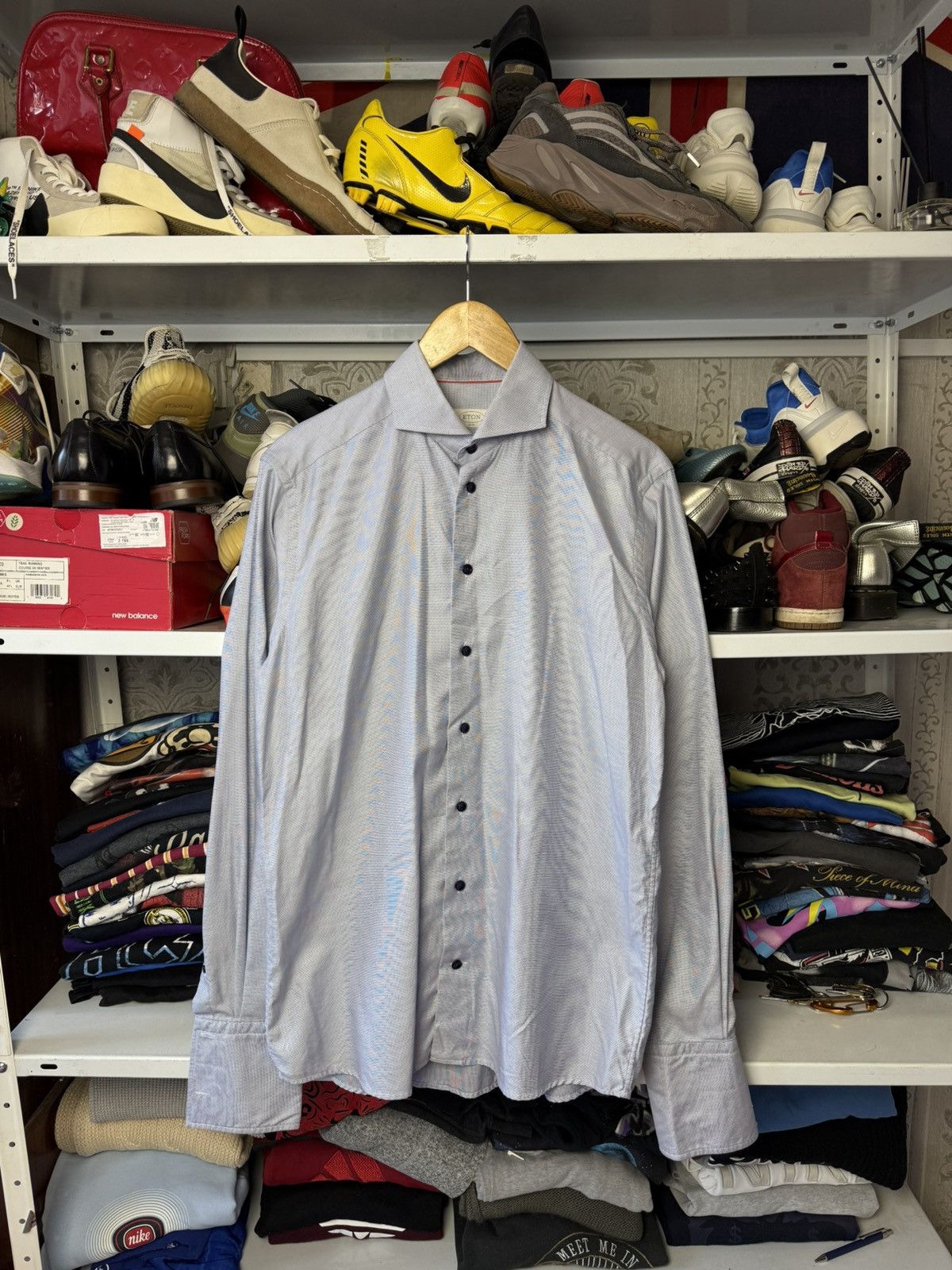 Eton ETON Mens Button Down Blue Cotton Slim Long Sleeve Shirt Size US L / EU 52-54 / 3 - 7 Thumbnail