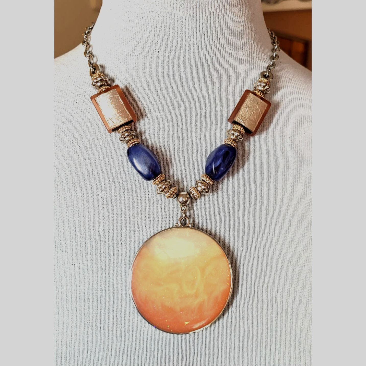 Chicos Chico's Medallion Necklace Acrylic Beads Blue Sunset Colors Size ONE SIZE - 1 Thumbnail