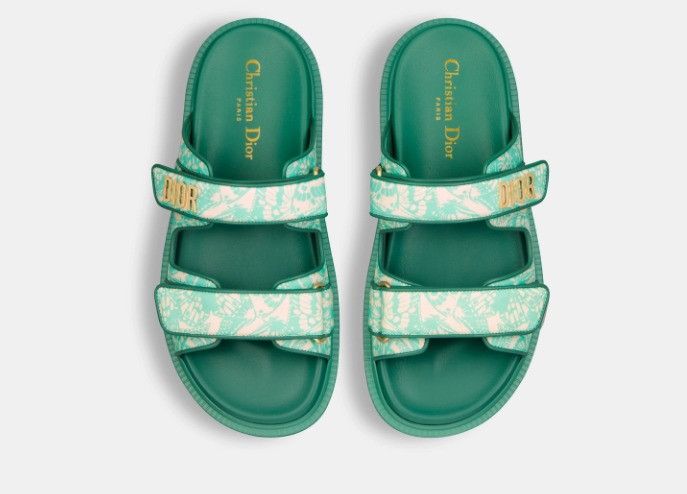 Dior o1w1db11124 Butterfly Print Slides in Sea Green Size US 8 / IT 38 - 3 Thumbnail