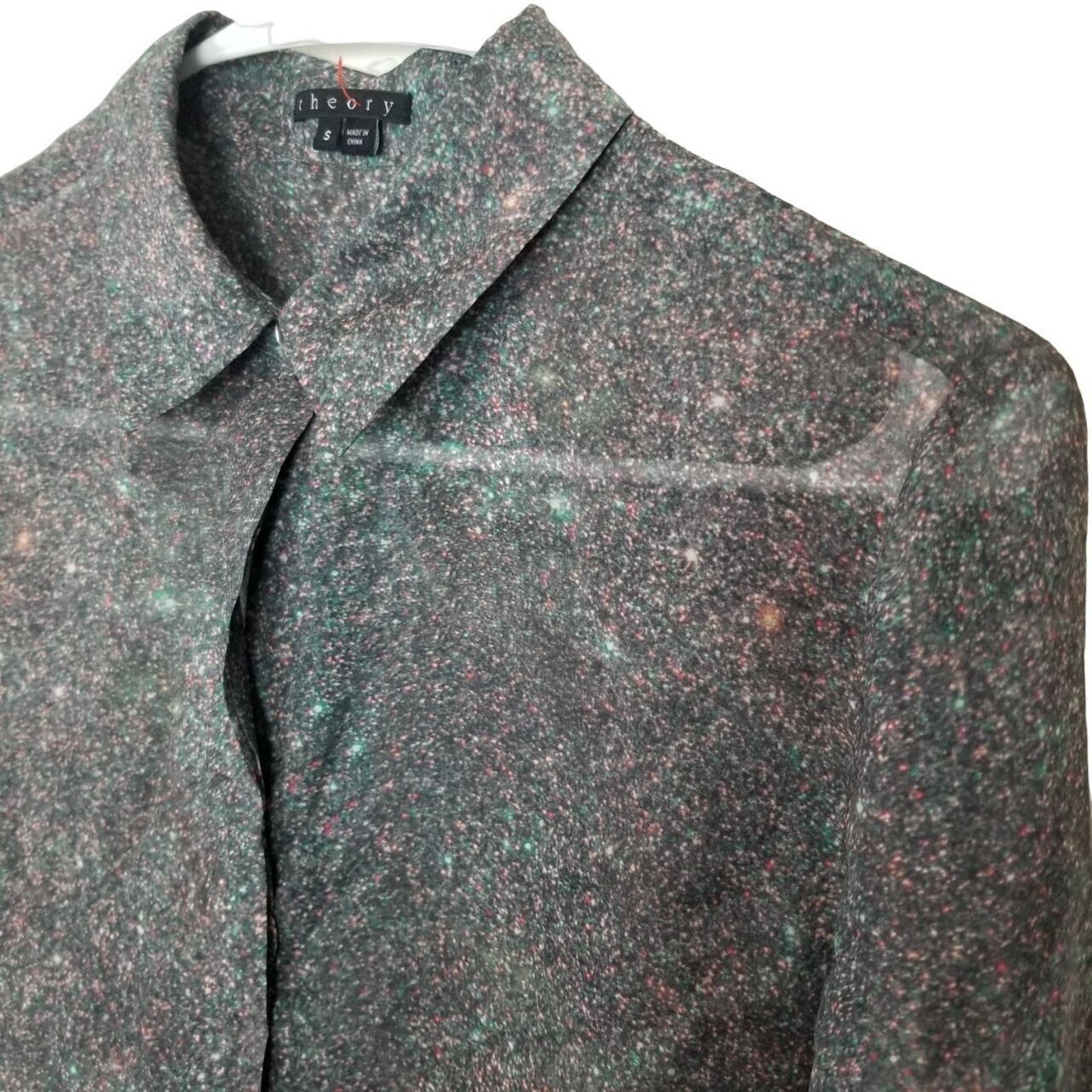 Theory Theory Womens Gray Galaxy Print 100% Silk Shirt Quiet Luxury Size S / US 4 / IT 40 - 6 Thumbnail