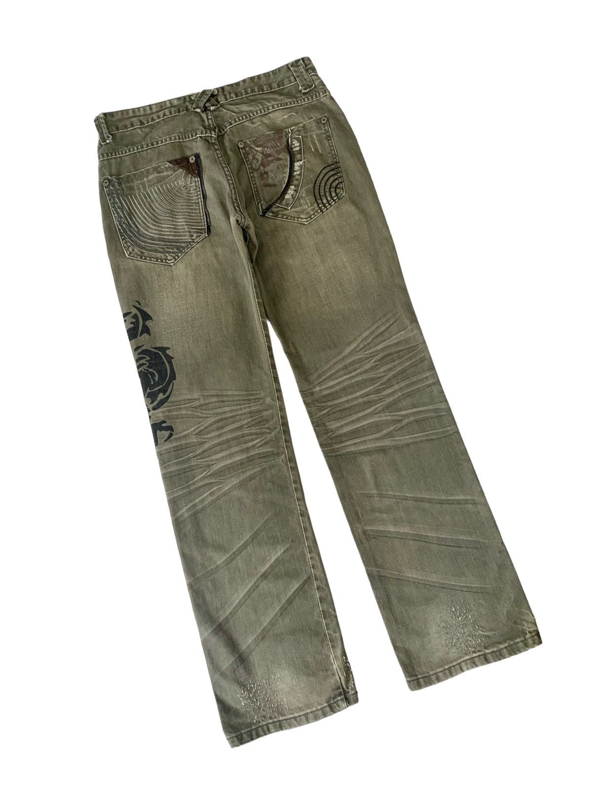 Japanese Brand Japan Skull & Dragon Designer Distressed Style Size US 33 - 4 Thumbnail