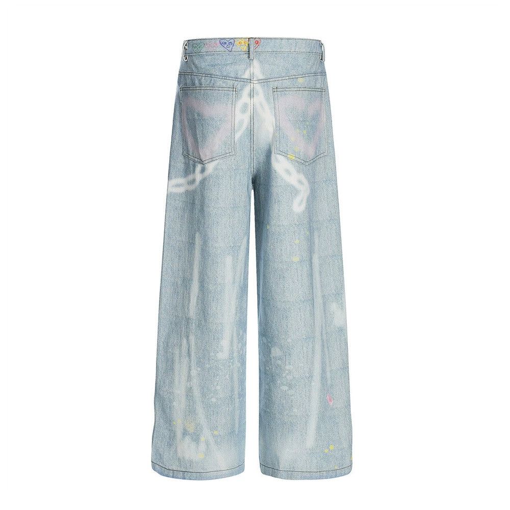 Vintage Men's hip-hop trendy loose washed straight graffiti jeans Size US 32 / EU 48 - 2 Thumbnail