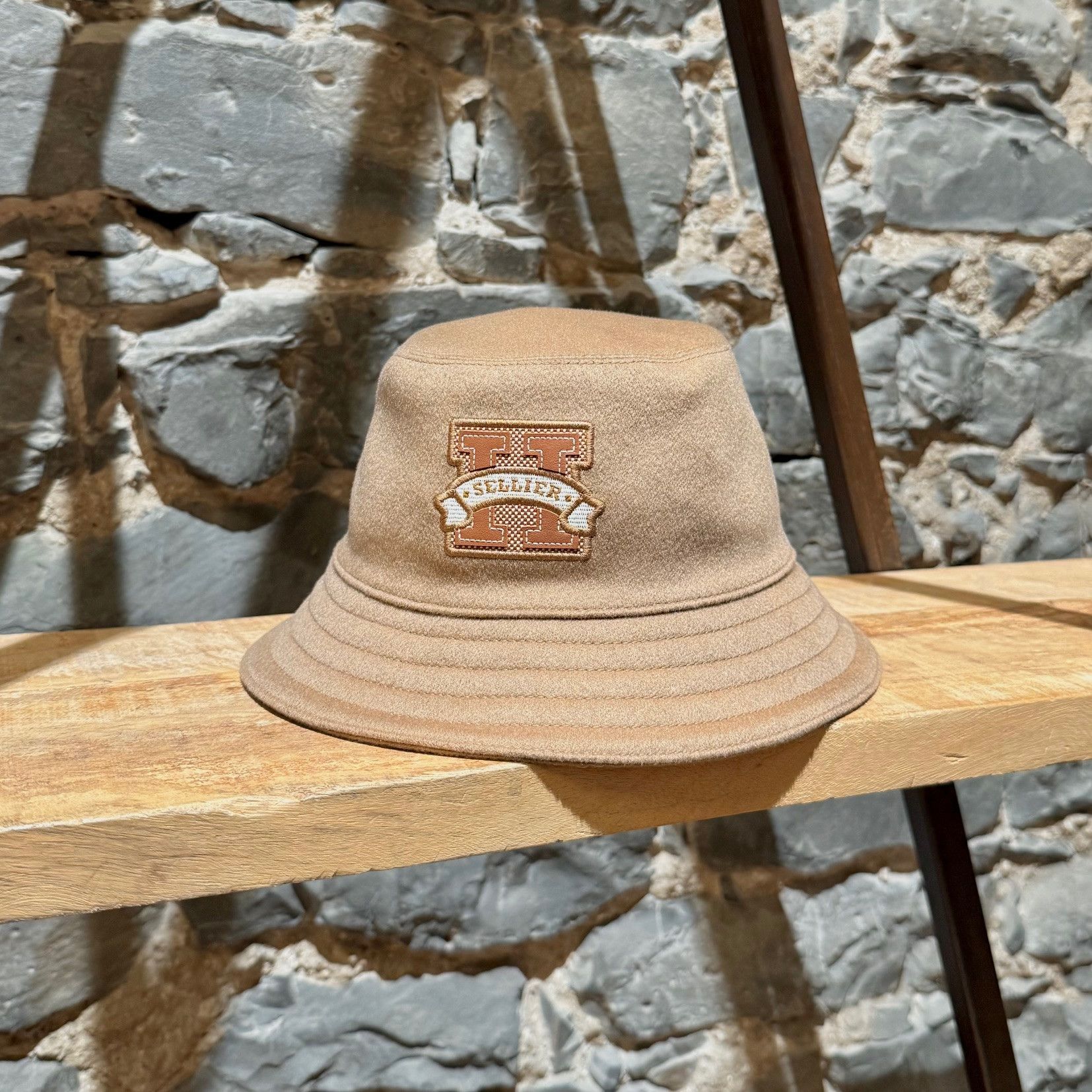 Hermes Hermès Harper H Sellier Beige Cashmere Bucket Hat - MEDIUM Size ONE SIZE - 2 Thumbnail