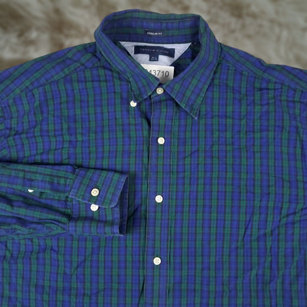 Tommy Hilfiger Tommy Hilfiger Shirt Mens 16.5 Blue Plaid Dress Button-Down Long Sleeve Shirt Size 42R - 1 Thumbnail
