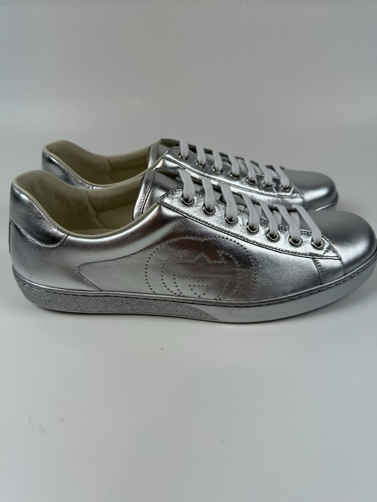 Gucci Gucci Silver GG Ace Sneakers Size US 11 / EU 44 - 1 Thumbnail