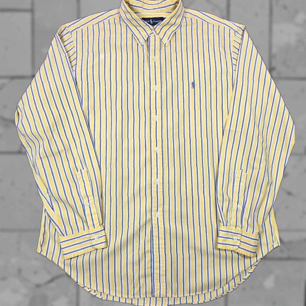Polo Ralph Lauren VINTAGE Polo Ralph Lauren Button-Up Shirt Striped Yellow XL Long Sleeve 90s Classic Fit Men’s Button-Down Polo Ralph Lauren Shirt Size US XL / EU 56 / 4 - 1 Thumbnail