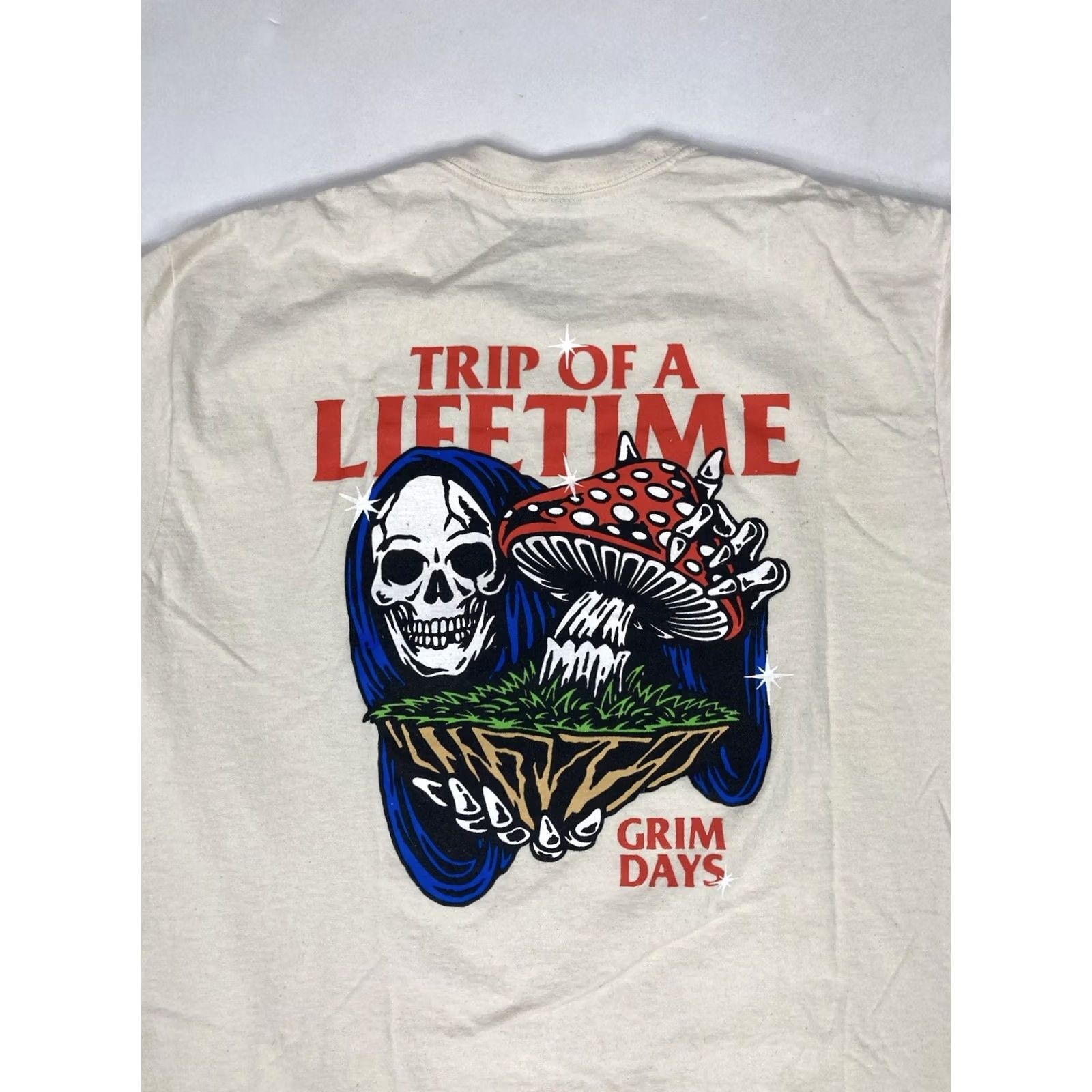 Vintage GRIM DAYS Grim Reaper Graphic T-shirt Men Large Shirt Short Sleeve Crew Neck Ivory Cotton Logo All Seasons 100% Authentic T-Shirt Mens L Size US L / EU 52-54 / 3 - 2 Thumbnail