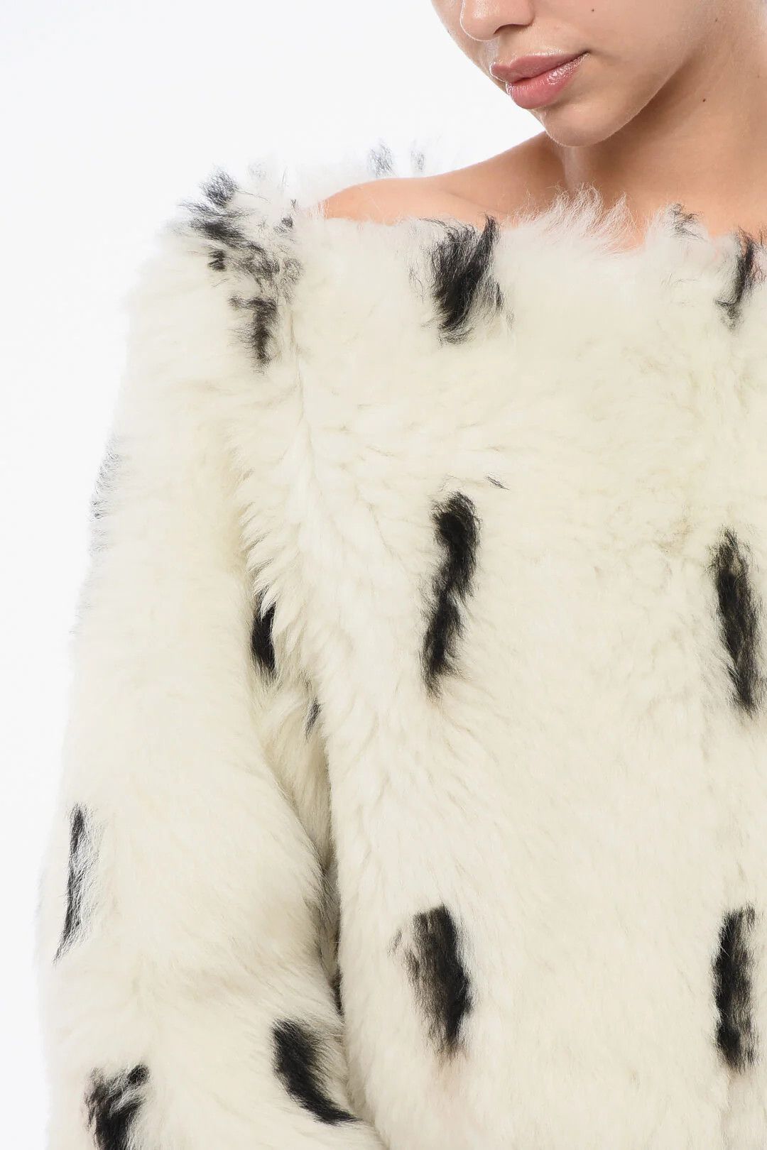Balmain og1mm0326 Eco-Fur Off-Shoulder Top in White Size XS / US 0-2 / IT 36-38 - 3 Thumbnail