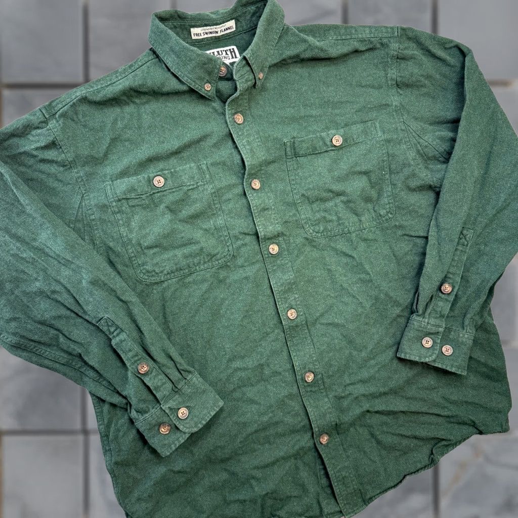 Vintage Duluth Shirt Mens Large Forest Green Button-Up Chore Flannel Casual Cotton Fall Green Mens Regular Long Sleeve Size US L / EU 52-54 / 3 - 1 Thumbnail