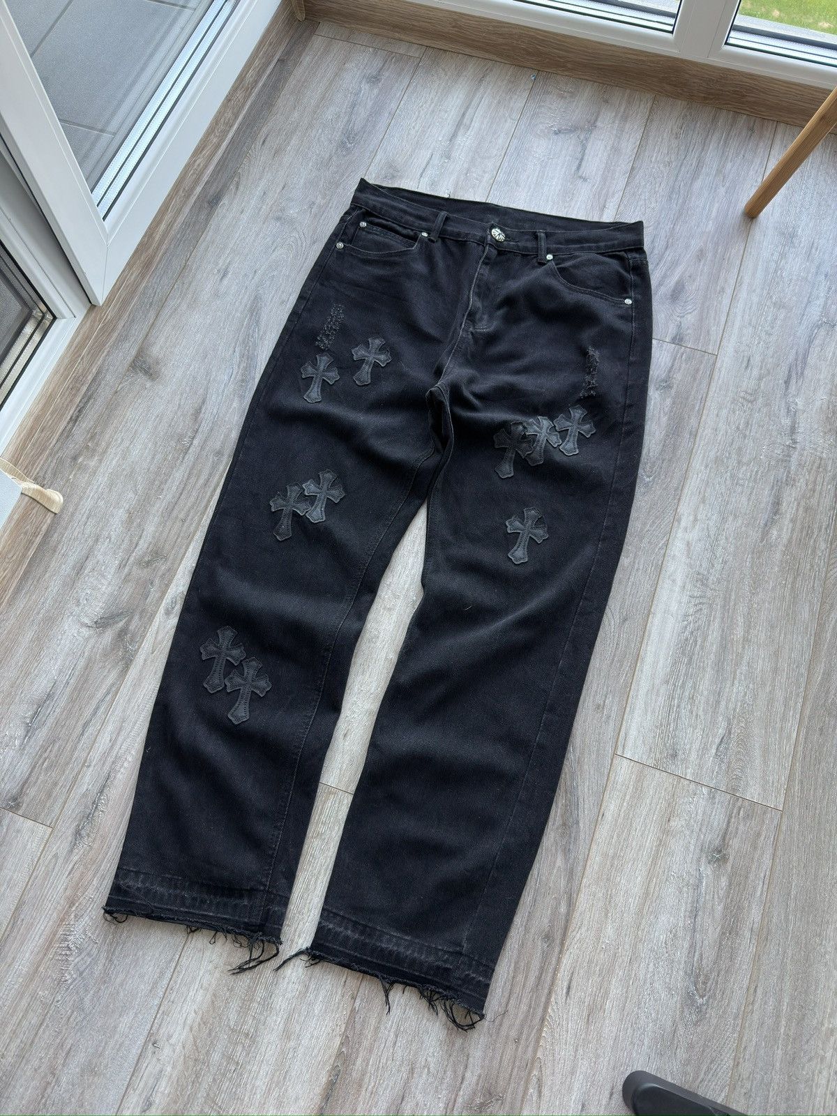 Other Gothic Chrome Patch Jeans Heards Y2K Streetwear Distressed Size US 33 - 1 Thumbnail