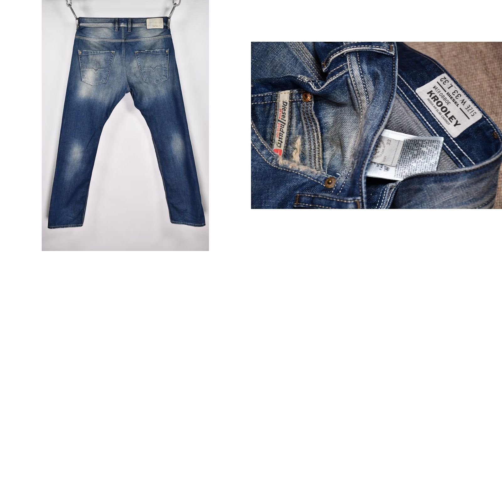 Diesel Diesel Krooley Regular Slim-Carrot Jeans W33 L32 Jeans Slim Regular Diesel Mens Straight 100% Cotton Blue Pattern Solid 33x32 Size US 33 - 8 Thumbnail