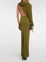 Saint Laurent Paris o1s1wg111124 Hooded Dress in Crepe Jersey in Green Size M / US 6-8 / IT 42-44 - 12 Thumbnail