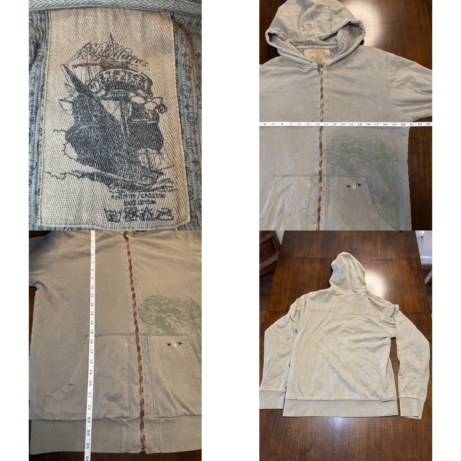 Quiksilver VINTAGE Quiksilver Jacket Full Zip Hooded Green Skull Pirate Ship Mens L Size US L / EU 52-54 / 3 - 8 Thumbnail
