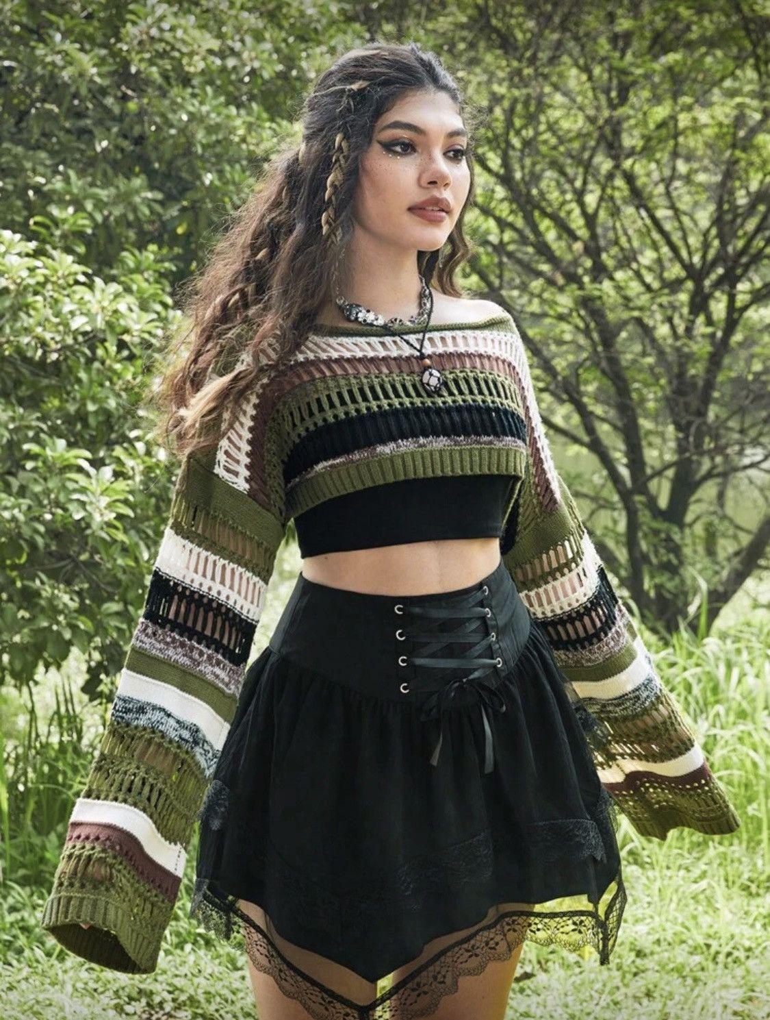 Other Striped Knit Bell Sleeve Crop Top Size S / US 4 / IT 40 - 1 Thumbnail