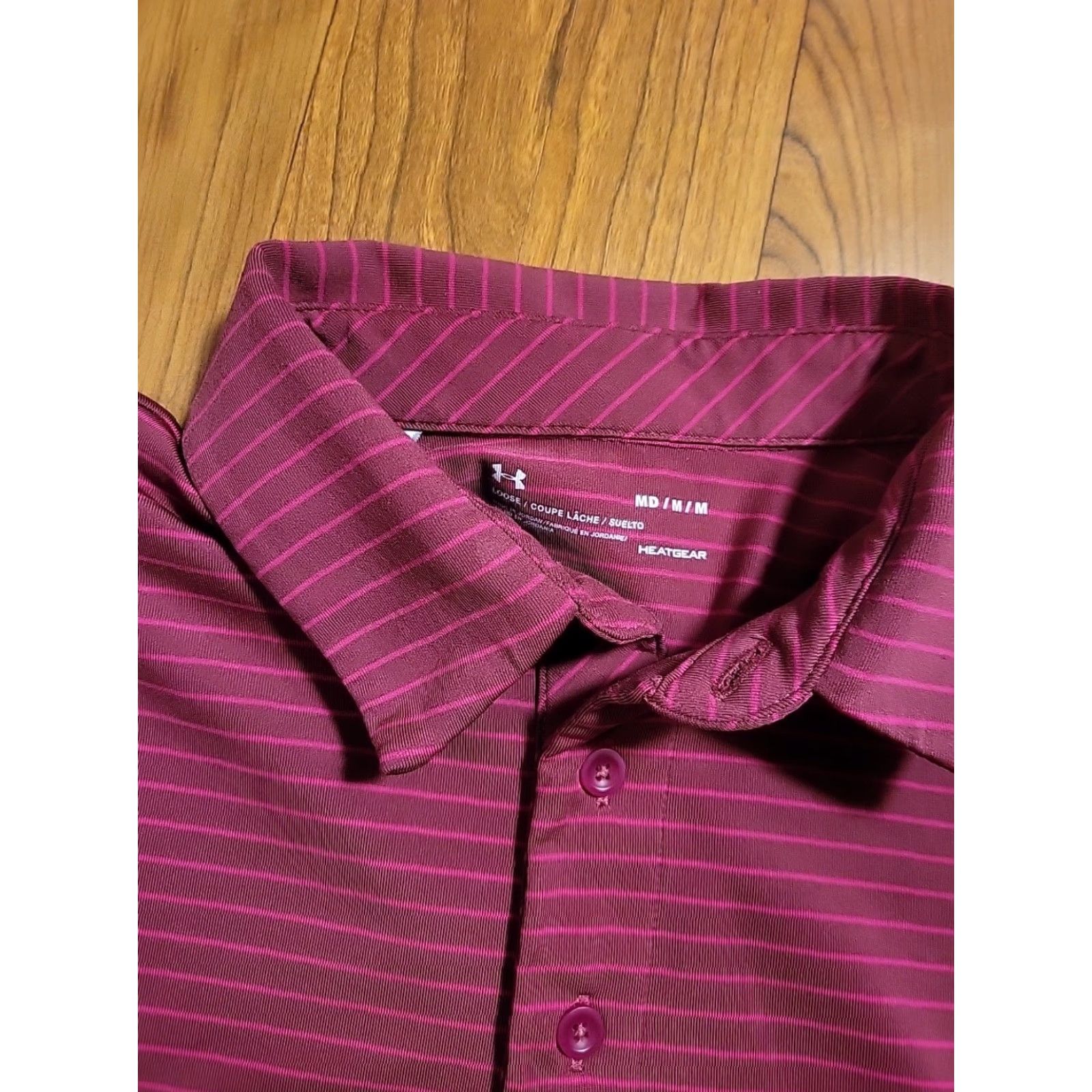 Under Armour Under Armour HeatGear Polo Shirt SS Striped 40" Chest Med Red Logo Embroi Golf Tennis Shirt Mens Size US M / EU 48-50 / 2 - 3 Thumbnail