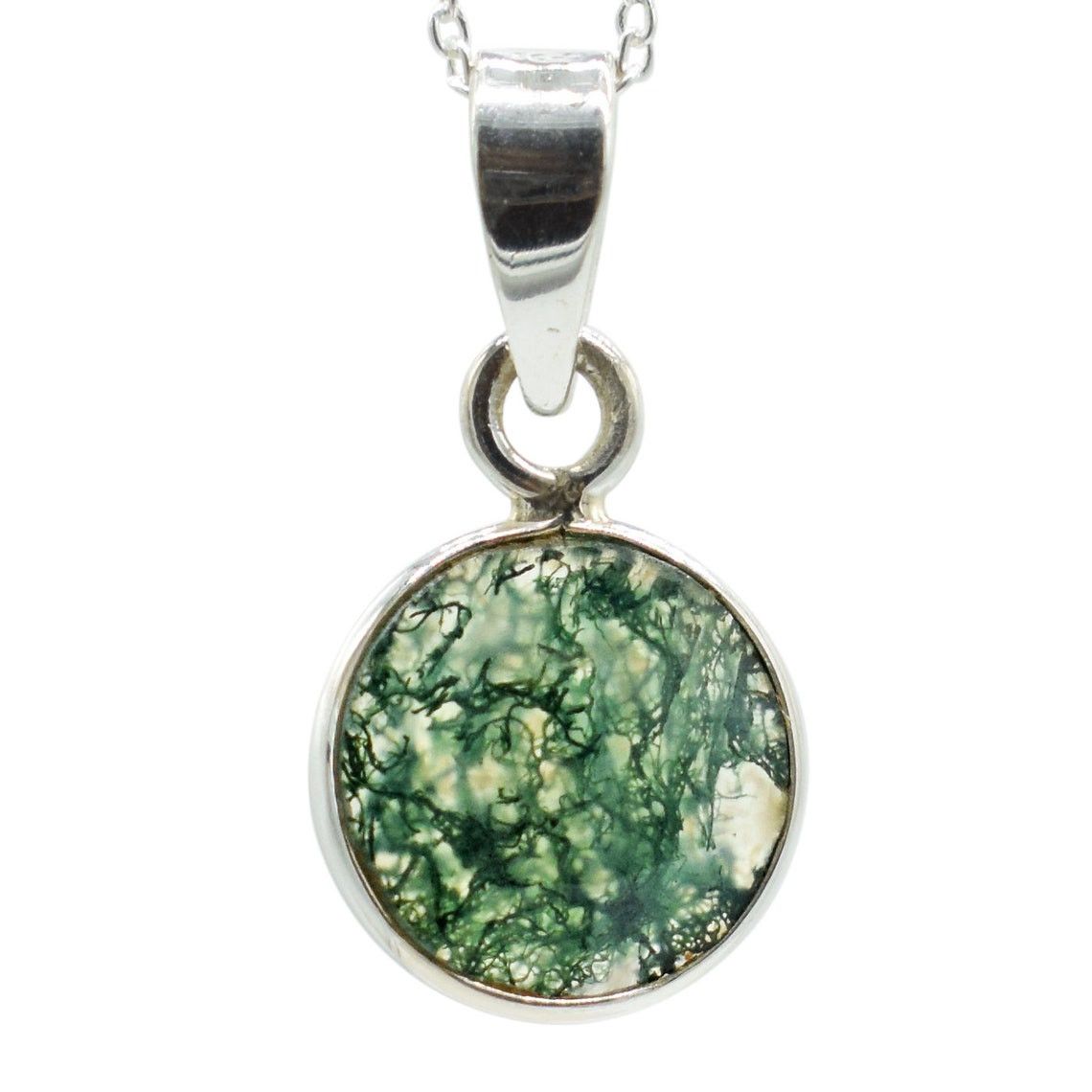 Handmade Faceted Moss Agate Necklace: Round 925K Silver Pendant Size ONE SIZE - 1 Thumbnail