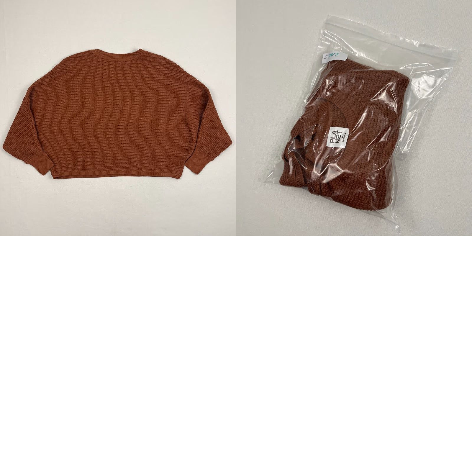 Vintage Planet by Lauren G Womens Sweater One Size Orange Brown Oversized Waffle Knit Pullover Crew Neck Dolman Sleeve Knit Comfort Casual Vintage: No Size ONE SIZE - 8 Thumbnail