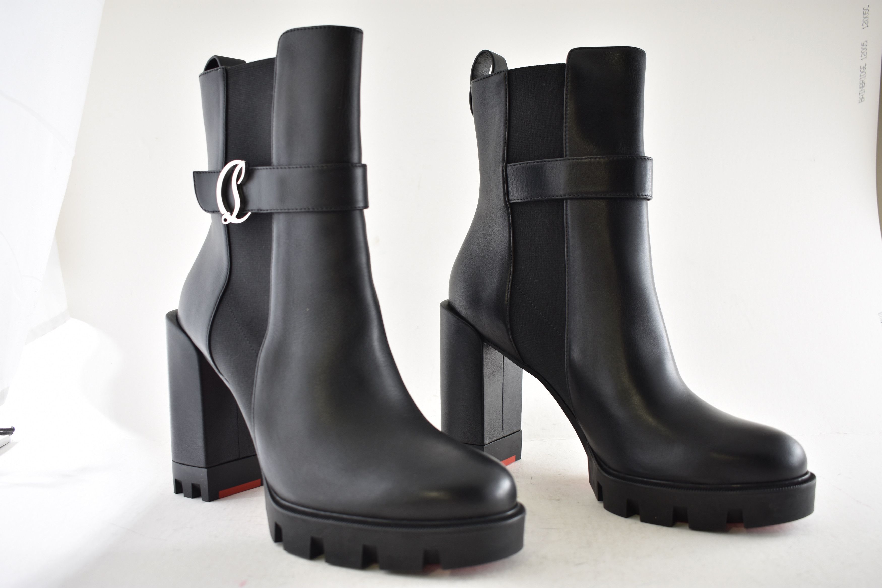 Christian Louboutin CL Chelsea Lug 100 Black Leather Ankle Block Heel Boot 41 Size US 11 / IT 41 - 6 Thumbnail