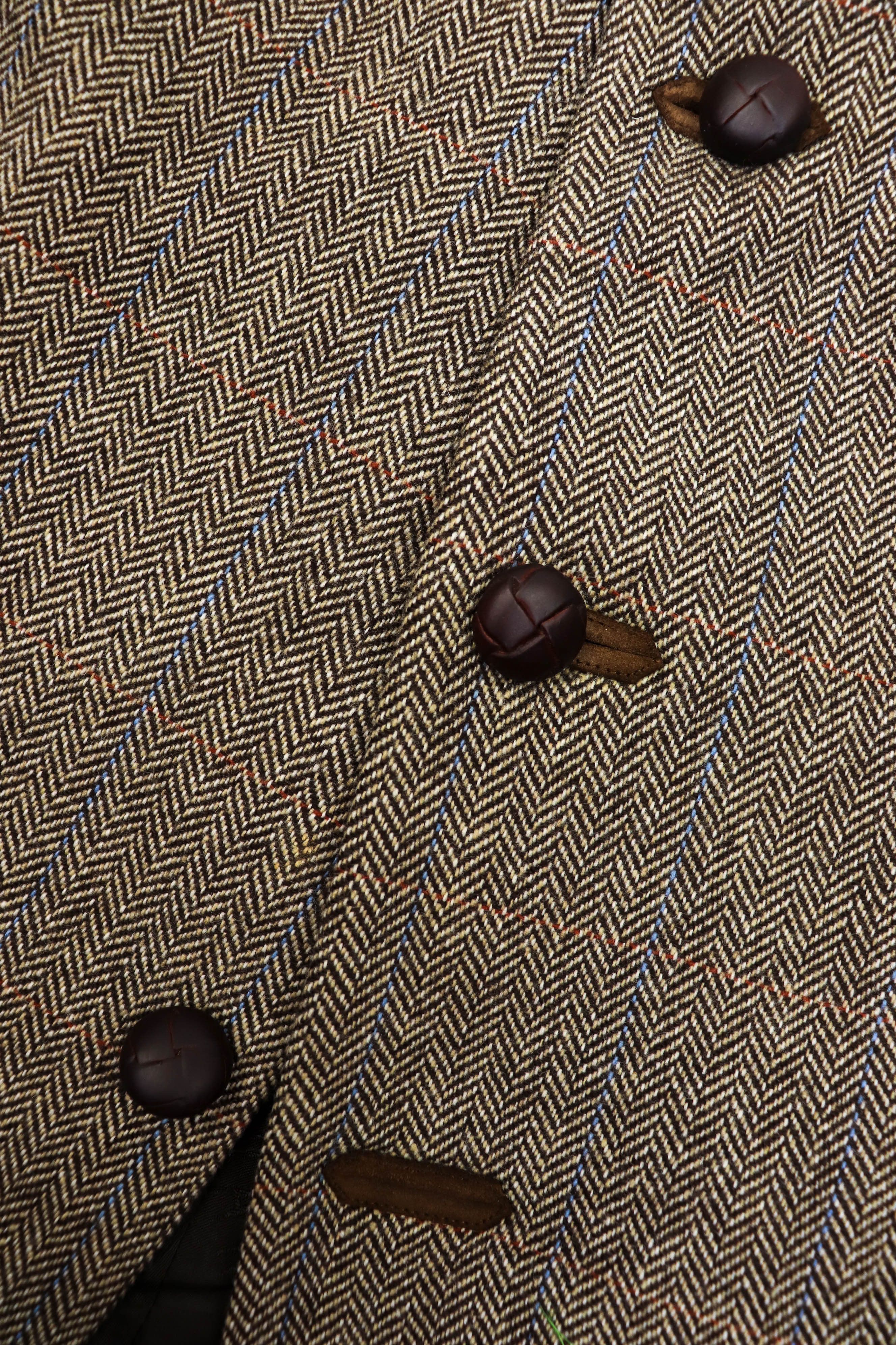 DAKS DAKS Beige Herringbone Tweed Wool Sport Coat Blazer Jacket Size 46R - 9 Thumbnail