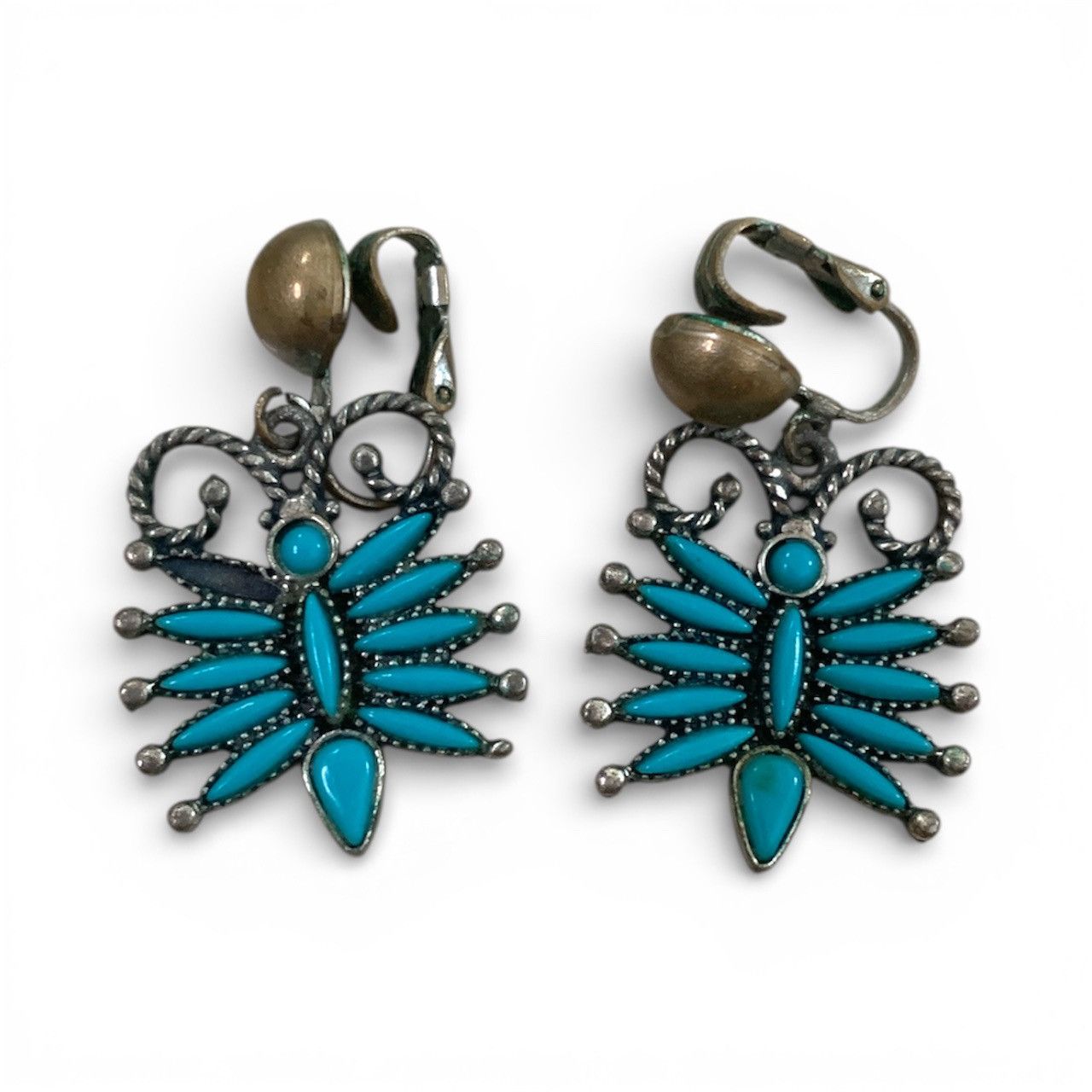 Vintage VTG 70s Turquoise Butterfly Clip On Earrings Size ONE SIZE - 1 Thumbnail