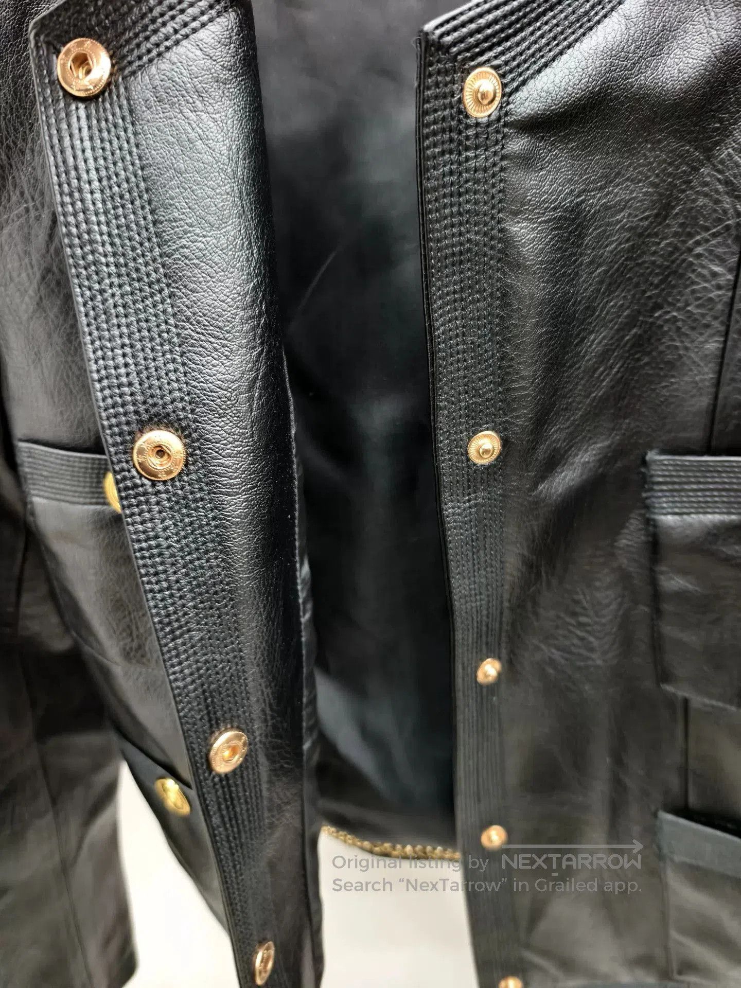Japanese Brand Black Leather Jacket with Gold Accents. Size M / US 6-8 / IT 42-44 - 6 Thumbnail