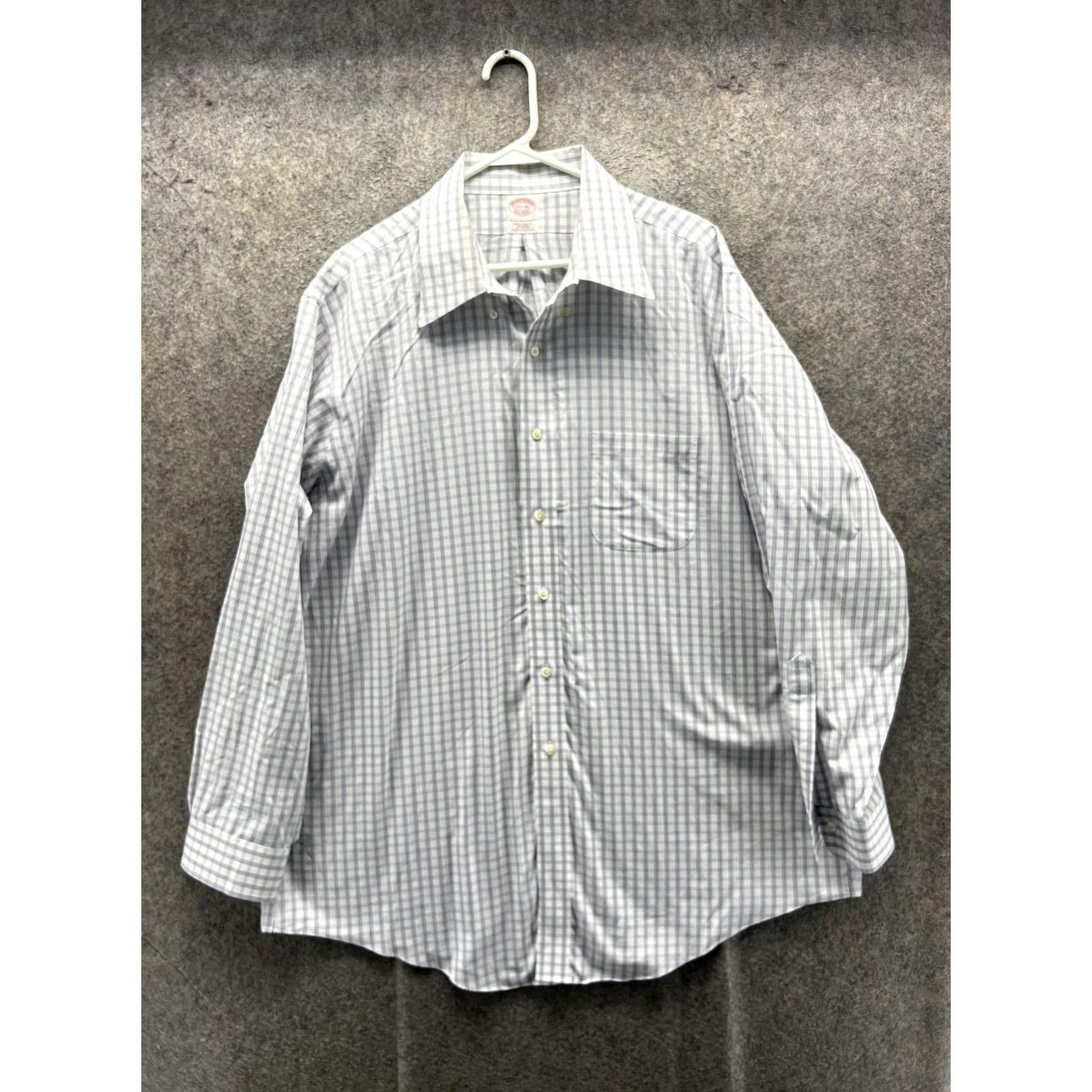 Brooks Brothers Brooks Brothers Dress Shirt Mens 17.5 35 Blue Check Classic Non-Iron Cotton Size 48R - 2 Thumbnail